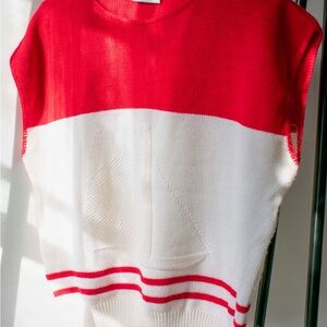 Vintage 80’s Red and White Women's Crew Neck Sweater